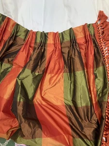 1- Pleated 35" X 116 " Luxury Drape Custom Silk checked Green, Orange,Reds 5⭐️ - Picture 1 of 17