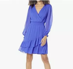 DKNY Blue Dress Ruffle Long Sleeves 6 NWT - Picture 1 of 7