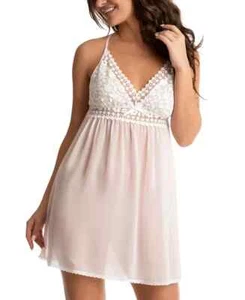 NWT! Linea Donatella Women's Sz M Arla Lace-Trim Chiffon Chemise ABD010 Pink - Picture 1 of 7