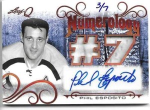 2019-20 Leaf Ultimate Hockey PHIL ESPOSITO 3/7 Numerology Patch Autograph