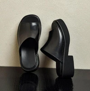 100% Real Leather Platform Slippers Men's Open Toe Casual Slides Shoes Sandals - Picture 1 of 7