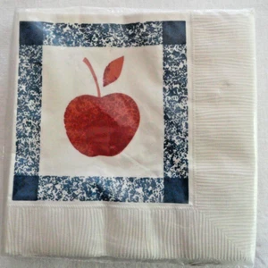 VTG 80s NIP Hallmark Beverage 16 Napkins Red Apple Blue Sponge Painting Country - Picture 1 of 2