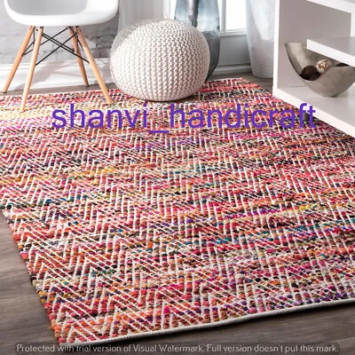 Braided Rag Rug 100% Cotton 5x8 Feet Floor Area Rug Handwoven Bedroom Rug Carpet - Image 1 of 4