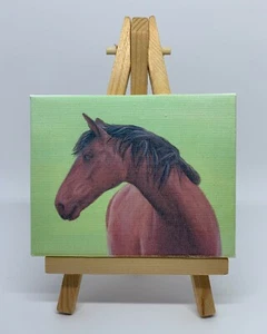 Chestnut Horse Printed Mini Art Canvas 7x9cm - Picture 1 of 2