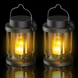 Solar Lanterns 2 Pack Flickering Candle Lights Outdoor Indoor Waterproof - Picture 1 of 8