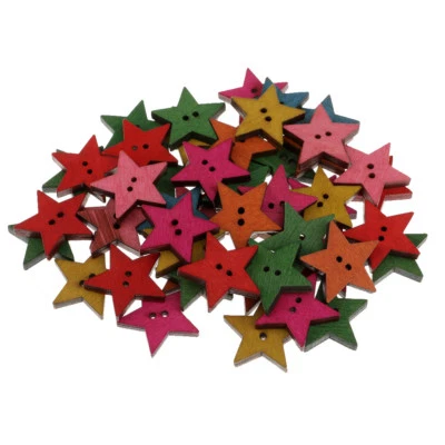 50pcs 2 Holes Mix Star Shape Wooden Craft Wood Sewing Buttons Decor Clothing - Image 1 of 4