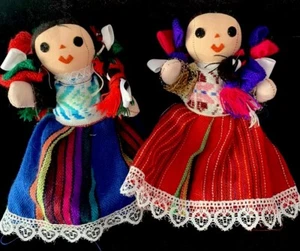 Juego de 2 Muñecas de Trapo Mexicanas Muneca Articuladas Simplemente Hermosas, Trajes Preciosos - Imagen 1 de 5