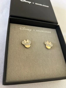 Disney X Baublebar Minnie Mouse Earrings Gold Rhinestone Ears Marble Colored Bow - Picture 1 of 8