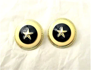 Vtg Gold Blue White Enamel Starfish Shield Earrings Pierced - Picture 1 of 3