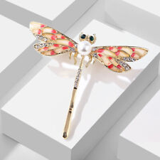 Art Deco style Crystal & Enamel Pink Dragonfly insect BROOCH