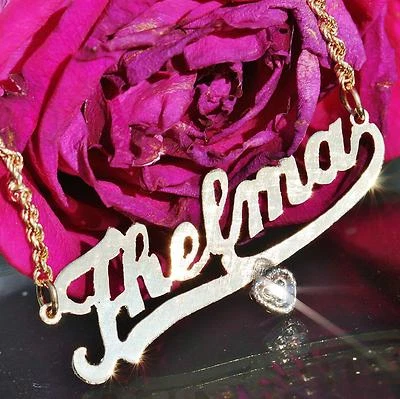 Collar Oro Amarillo 14k 18.0" Thelma Placa Personalizada Cadena Hecho a Mano 5.3g Foto 1 de 4