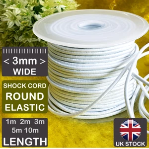 QUALITY 3mm WHITE ELASTIC Shot Cord Round SHOCK ELASTIC For Sewing Face Masks - Picture 1 of 10