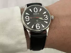 Very rare Raketa Big Zero Black Dial-Case, Vintage Soviet Mechanical Mens watch - Picture 1 of 24