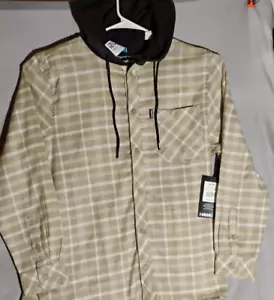 TONY HAWK Men's XL Flannel New w/ Tags Hoodie Long Sleeve Button Up Tan Plaid - Picture 1 of 8