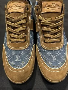 RARE LOUIS VUITTON MONOGRAM BLUE BROWN SNEAKERS SHOES MENS SIZE 12.5 AUTHENTIC - Picture 1 of 24