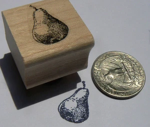 P24 Miniature pear rubber stamp Wood Mounted 0.7x0.6" - Picture 1 of 1