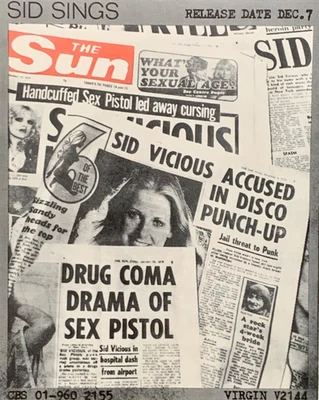 PISTOLAS SEXUAIS SID VICIOUS SINGS originais 1979 mini anúncio virgem punk - Imagem 1 de 3