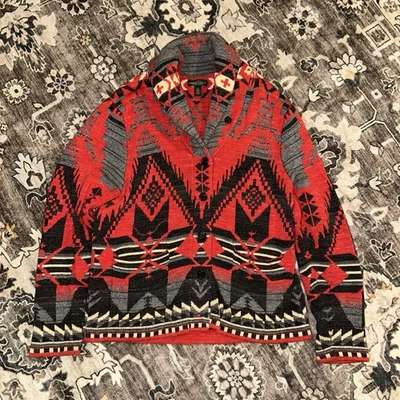 Cardigã feminino Lauren Ralph Lauren asteca vintage com bolsos tamanho grande - Imagem 1 de 4