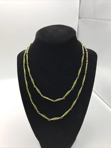 Goldtone and green filled metal link chain Gripoix Style necklace 34” - Picture 1 of 5