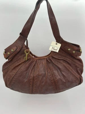 FOSSIL NUEVO CON ETIQUETAS Taylor Bolso Shopper Cartera Bolso de Mano Marrón Mujeres Bolso LTHR Boho Tachonado Foto 1 de 4