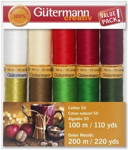 Gutermann Cotton 50 Holiday Thread Set - 10 Spools - Collection 1 - Gold Meta... - Picture 1 of 1
