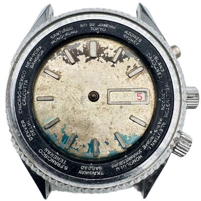Reloj de pulsera mecánico vintage Basis World Time para hombre 866 acero suizo y cromo Foto 1 de 4
