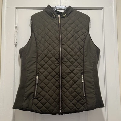 Active USA Olive Green Quilted CabincoreSz 1X Fleece Lined Full Zip Vest - Image 1 of 4