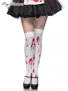 White bloody zombie thigh high blood Halloween costume stockings 6675 Leg Avenue - Picture 1 of 1