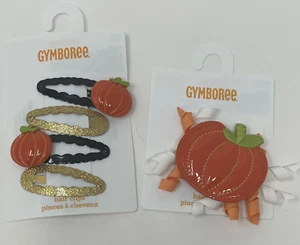 Gymboree Girls Halloween Pumpkin Hair Clip Barrettes Set Of 2 - Picture 1 of 3
