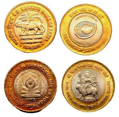 2010-12-13-15 - 4 COMMEMORATIVE BI-METALIC 10 RUPEES RARE UNC COINS - INDIA#LOT1 - Image 1 of 2