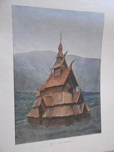 NORVEGE Eglise de Borgund - Photochromie Gravure fin 19ème - Picture 1 of 1