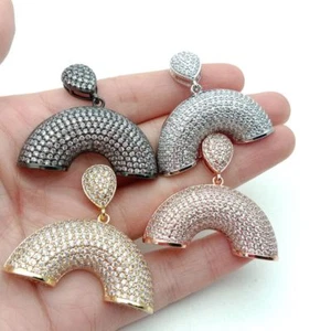 Ciondolo semicerchio micro pavè zircone cubico per collana/bracciale placcato oro - Foto 1 di 12