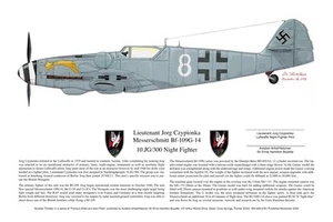 Bf-109G, firmato Luftwaffe Night Fighter Pilot, artista aeronautico, Ernie Boyette - Foto 1 di 2