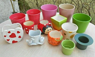 Konvolut: 14 Blumentöpfe Übertöpfe, Keramik Porzellan Ton Blech, neu + gebraucht - Bild 1 von 4