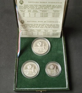 Jugoslawien, 1500 + 1000 + 500 Dinara Set, 1981, Silber, SPENS, Tischtennis - Bild 1 von 10