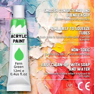 Acrylic Paints Set - 12/24 Colors 12ml Art Painting Kit Supplies for Wood, Canva - Imagen 1 de 4