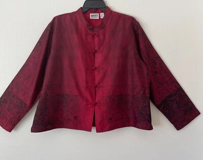 Chico's 3 XL яркий красный богатый черный азиатский шелк искусства носить куртка Blazer шик  - Изображение 1 из 4