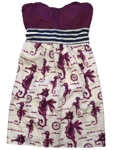 Chelsea & Violet Womens Strapless Sundress Purple Seahorse Smocked Back Tie 4 - Picture 1 of 8