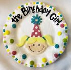 Mud Pie Ceramic The Birthday Girl Dessert Plate w/ Hole for Candle Fluted 8"
