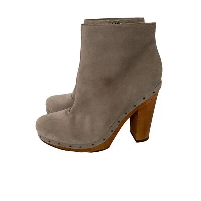 Joie Womens 37 US 7 Dewitt Platform Ankle Booties Suede Clog Wood Heel Studded - Image 1 of 4