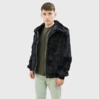 Rabbit Fur Bomber Jacket Real Black Men Winter Warm Collared Zip Modern Elegant