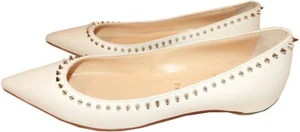 Christian Louboutin Anjalina Flats White Spikes  Ballerina Ballet Shoes 36.5 - Picture 1 of 7