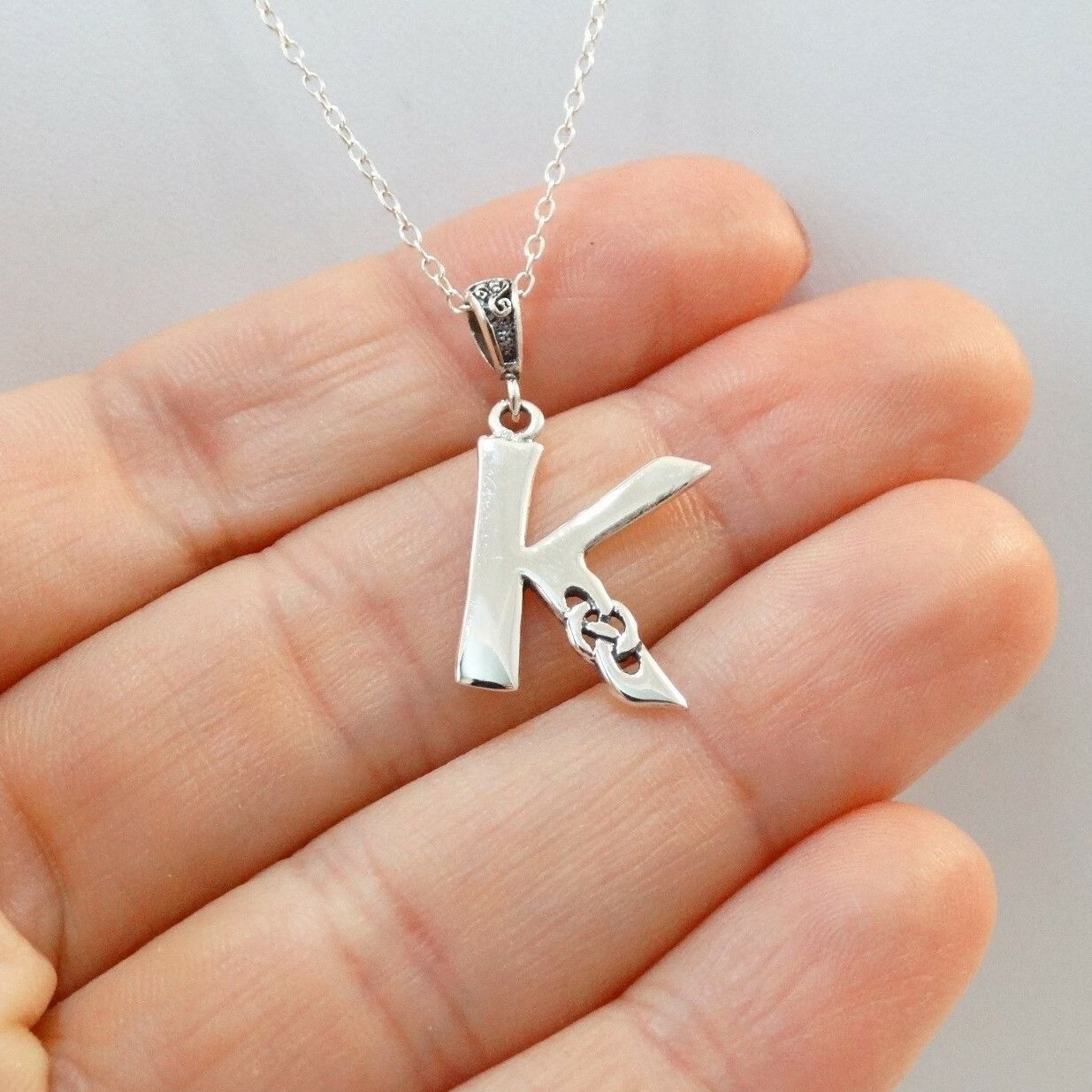 Celtic Knot Letter K Necklace 925 