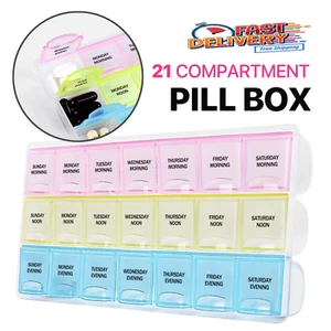 Weekly Pill Organizer 3-Times-A-Day 7 Day Pill Box Weekly Medicine Vitamins Case - Picture 1 of 4