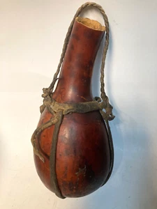 Antique Early 20th Century African Gourd water vessel With Leather Strap - Picture 1 of 4