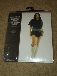 Costume, Female, Black Cropped T-Shirt w/ Rhinestone Fringe, Adult S/M , NIP - Picture 1 of 3
