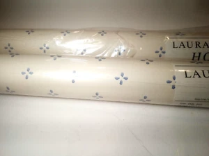 Vtg 2 Rolls Laura Ashley Home Blue Stamped Oblong Dots Flower Pip Design - Picture 1 of 7
