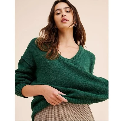 Free People Retro 90s Brookside Slouchy Tunic Sweater Pine Forest Green Large - Image 1 of 4