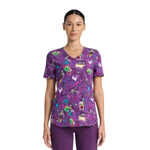 The Nightmare Before Christmas Skellington Women's V-Neck Print Scrub Top SZ 3XL - Picture 1 of 5