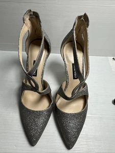 Nine West Size 7M Women’s Dark Grey Bridal Glitter Ankle Strap Zipper Pump - Bild 1 von 11